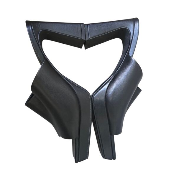 Jeffrey Campbell Caviar Mule in Black Leather size 7.5 Chunky Heels Platform - Picture 2 of 7